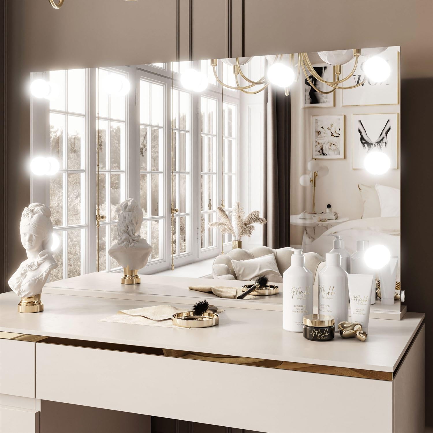 Lookway Schminktisch Aurora II Elite Kaschmir Matt, LED-Spiegel, Schubladen, Luxuriöses Design
