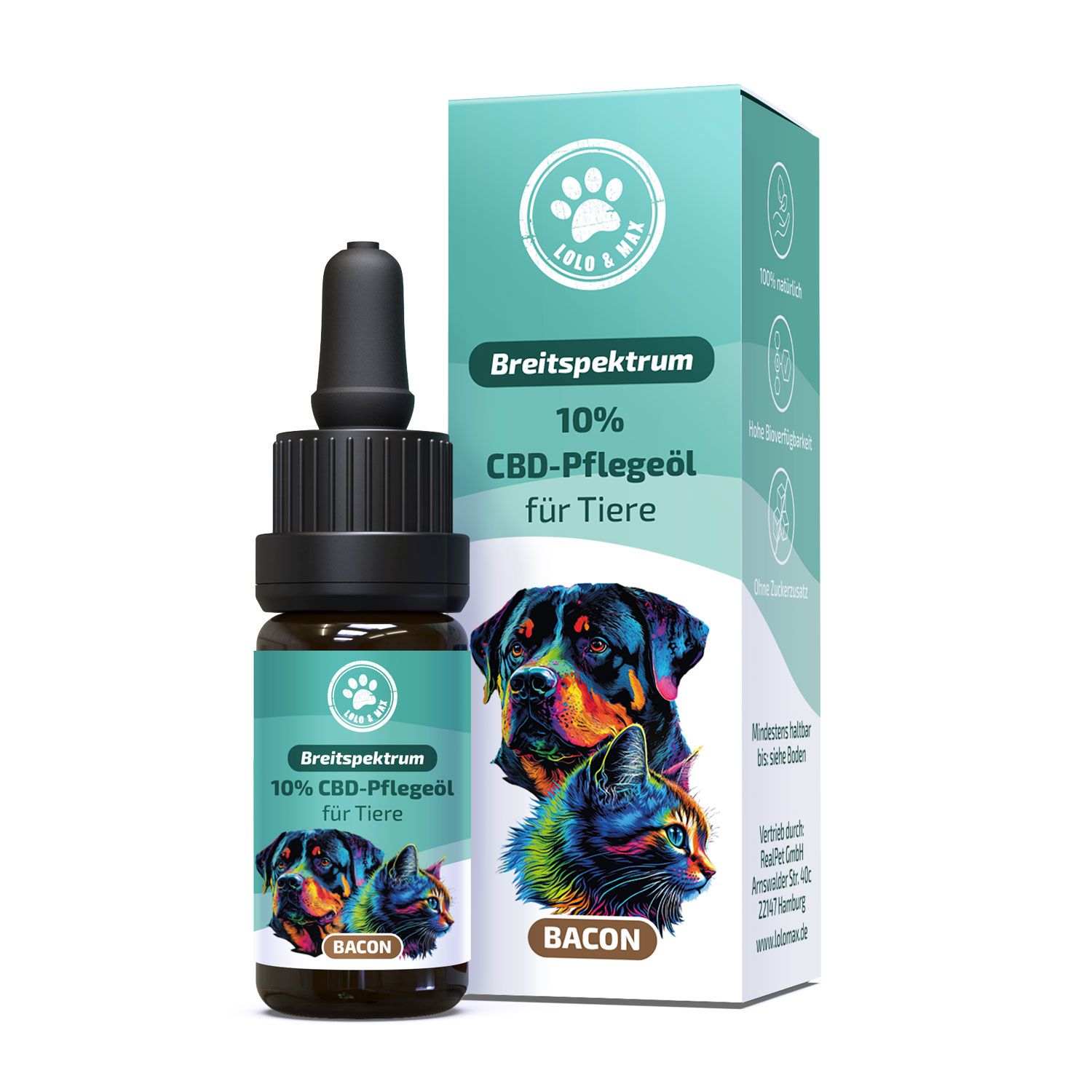 Lolo & Max - 10% CBD-Öl für Hunde & Katzen - Bacon