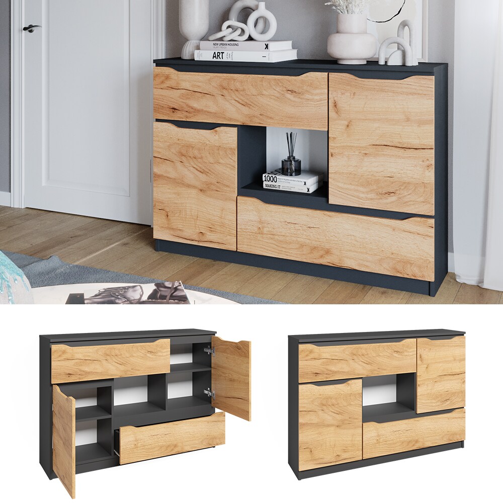 Vicco Sideboard Ruben 120 x 84 cm Anthrazit Eiche Kommode