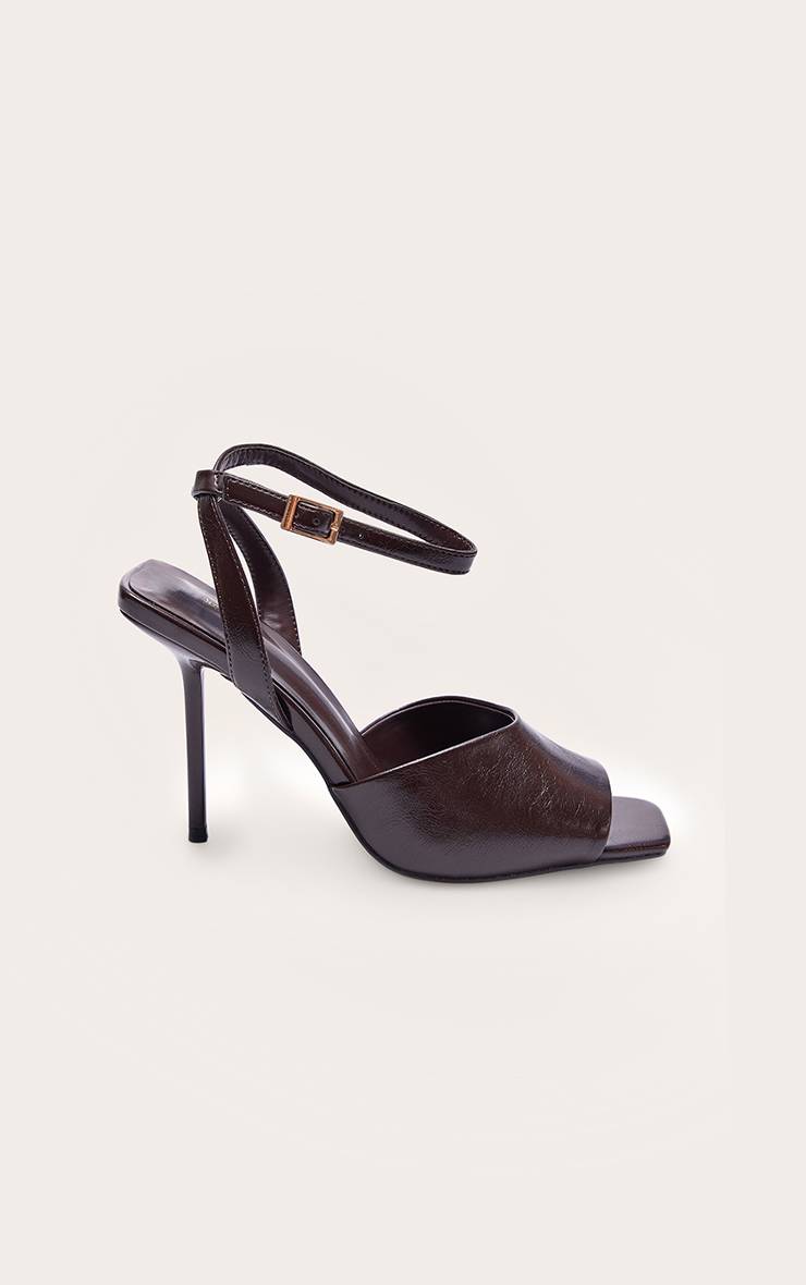 Chocolat Sandales À Talons Bout Carré Effet Froissé