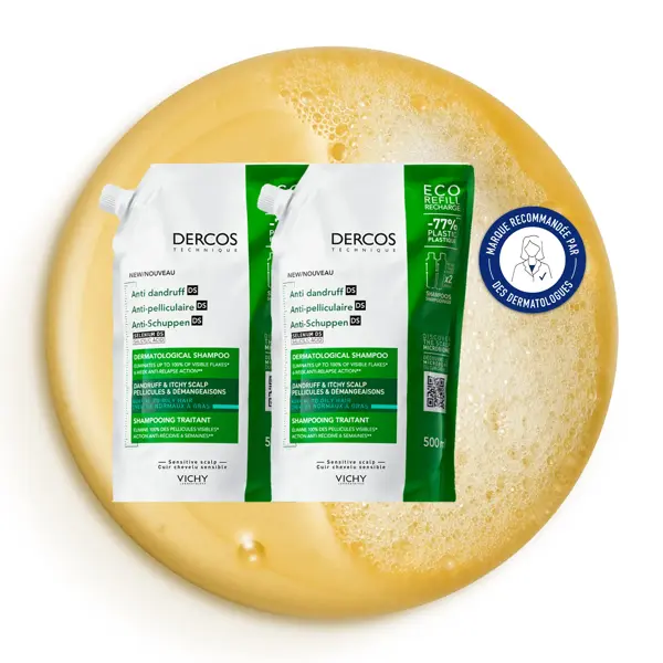 Vichy Dercos Shampooing Antipelliculaire DS Cheveux Gras 2x Écorecharge 500ml
