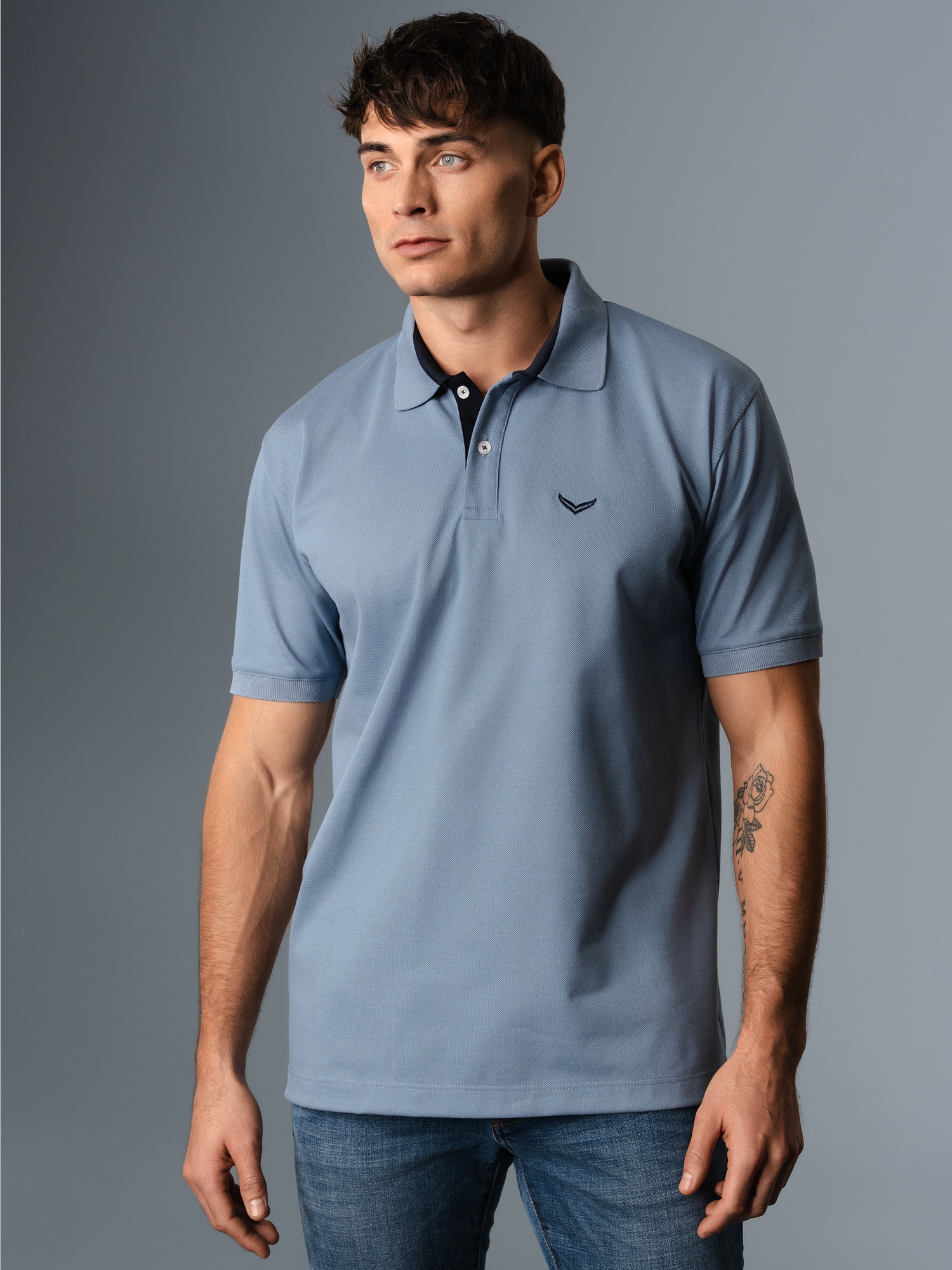 Poloshirt mit Kontrastelementen Pearl-blue
