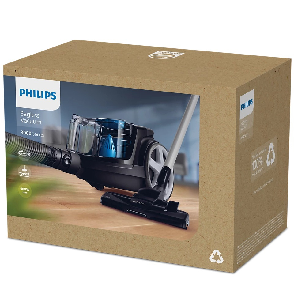 (900W) PowerPro Compact Vacuum Cleaner Beutelloser Staubsauger inkl. Integrierte Bürste / Fugendüse / Hartbodendüse (FC9331/09) - Tiefschwarz