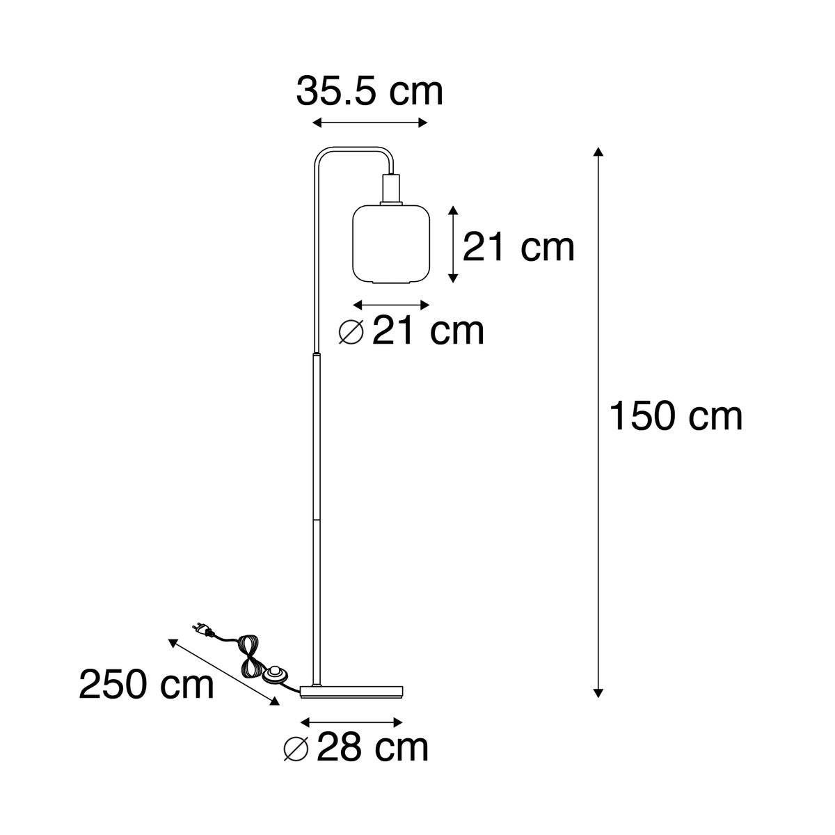 QAZQA - Design vloerlamp | Staande lamp | Lamp | Licht, zwart met goud | Messing en gerookt glas – Zuzanna | Woonkamer | Slaapkamer - Langwerpig - LED-compatibel E27