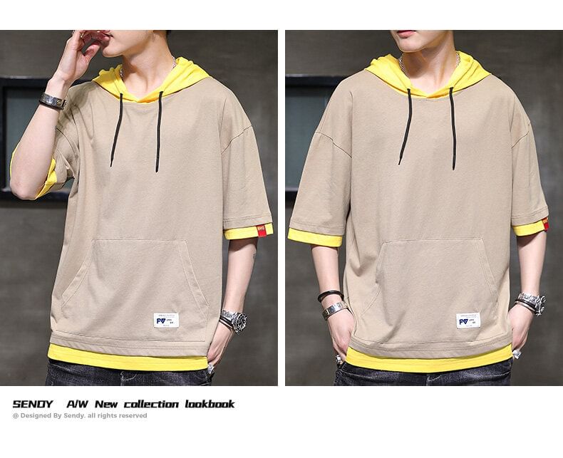 Lefitt - T-shirt met korte mouwen en capuchon, tweedelig