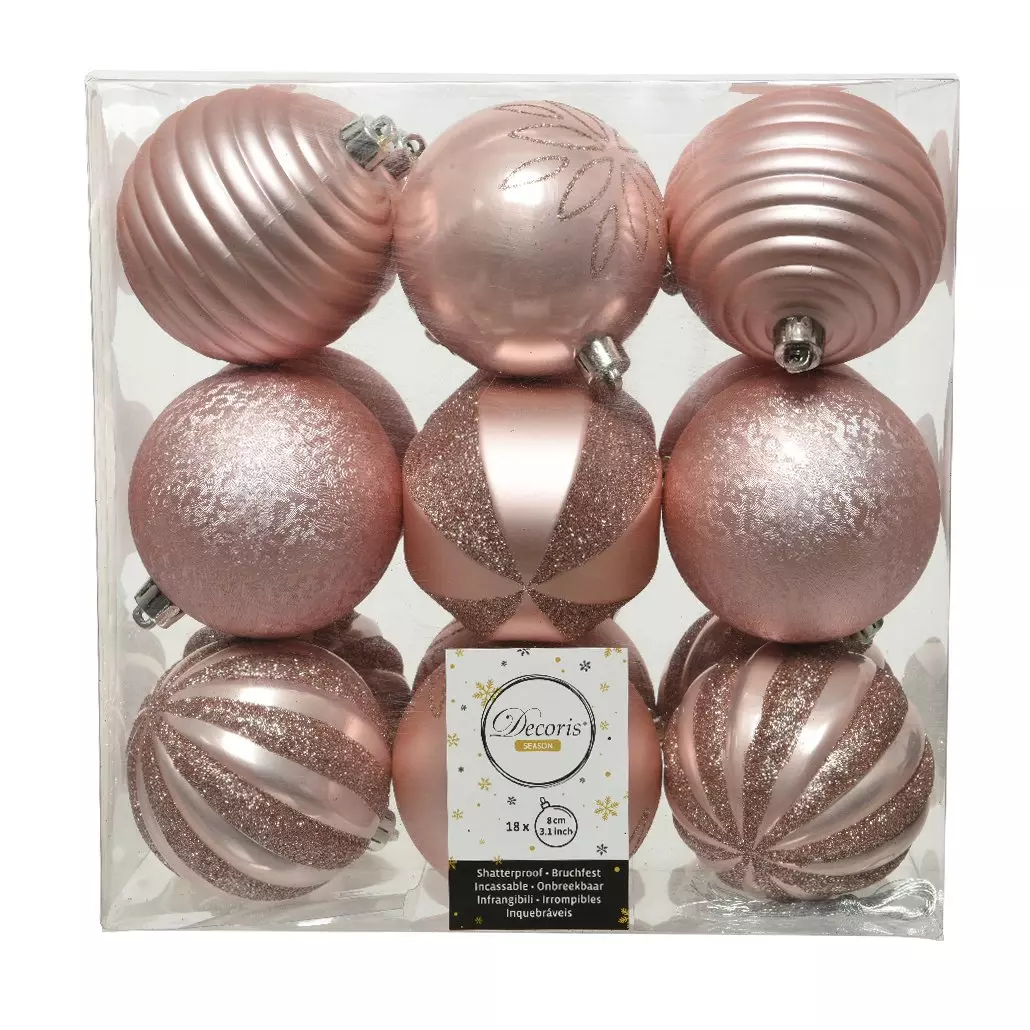 Lot de 18 boules de Noël (D80 mm) Anaelle Rose poudré
