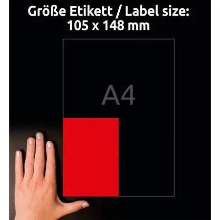 Avery Zweckform 3456 Farbige Etiketten,A4 105 x 148 mm, 100 Bogen/400 Etiketten, rot