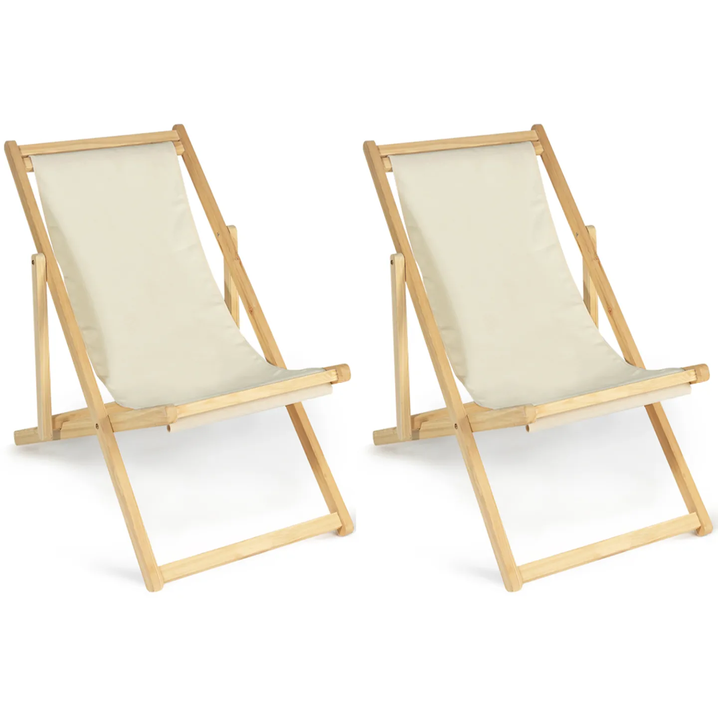 Lot de 2 chaises longues pliantes chilienne bois toile écrue