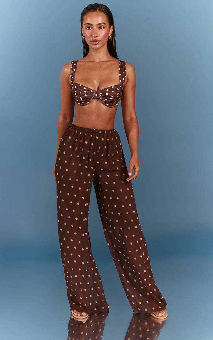 Chocolat Pantalon De Plage Large En Mousseline À Imprimé Pois