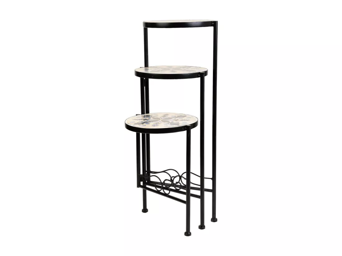 Support en mosaïque et fer forgé noir d30x68h-d25x61h-d20x51h