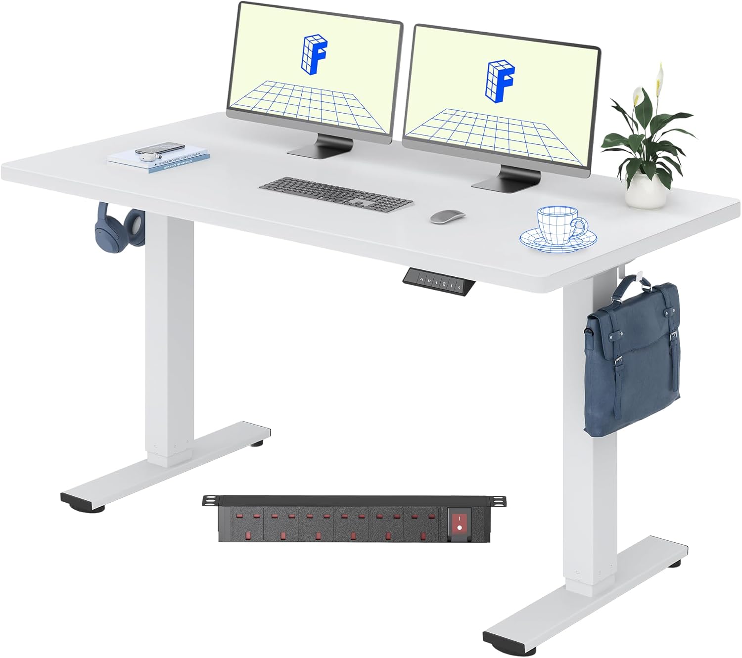 FLEXISPOT Höhenverstellbarer Schreibtisch 140×80cm, mit Haken und 25mm EINTEILIGER Tischplatte, ergonomischer Schreibtisch mit LED-Höhenanzeige und Memory-Funktion (Weiß, Weiß)