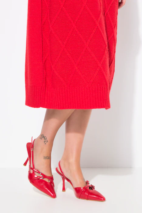 Strickkleid, Rhombenstruktur, Zierperlen, Langarm, neon rot