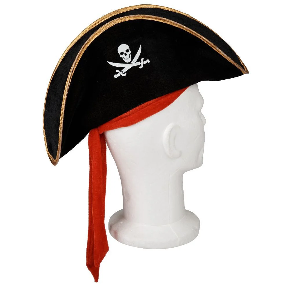 Chapeau de pirate noir avec ruban rouge pour enfant