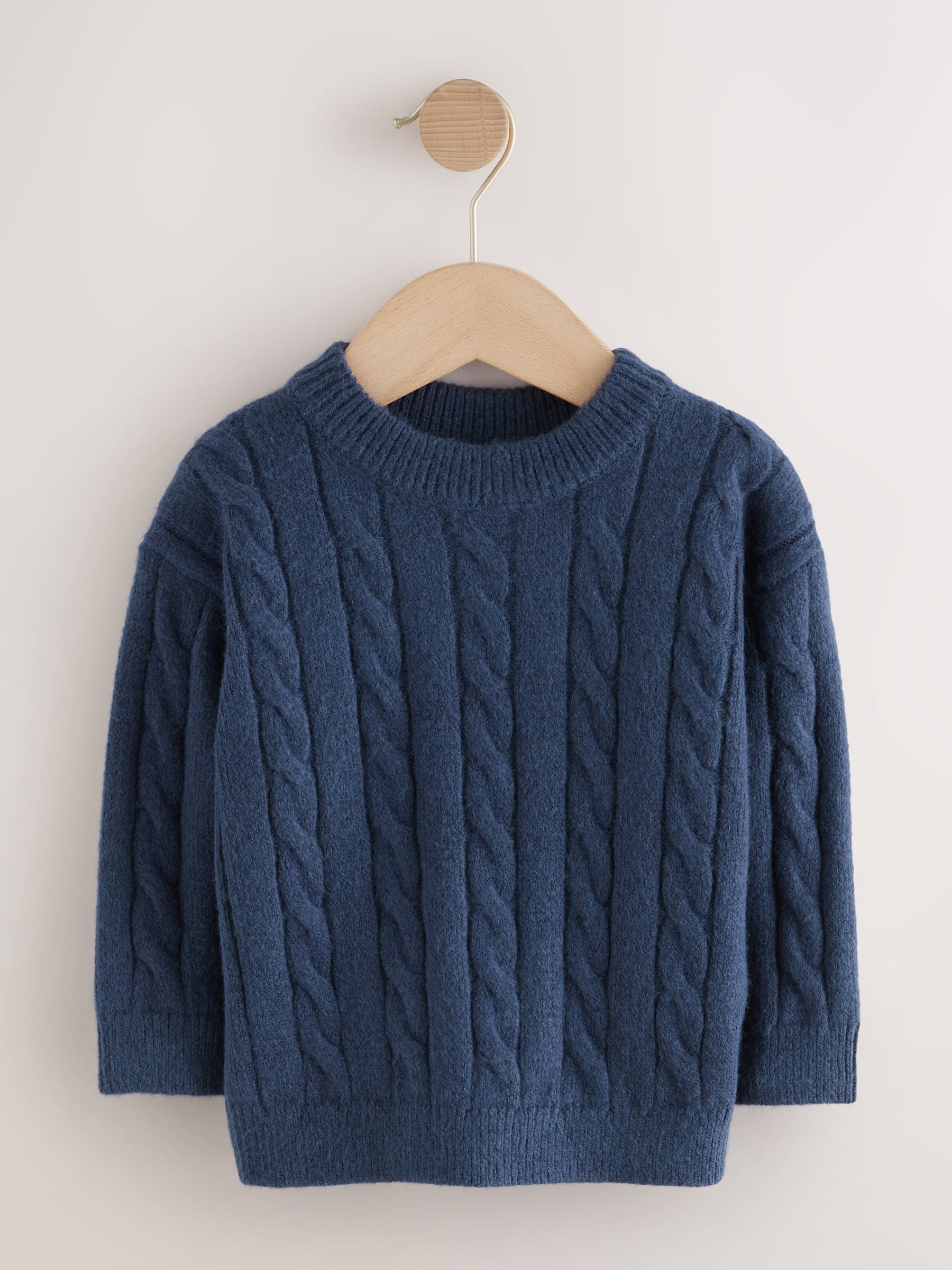 Donkerblauw - Kabelgebreide trui met ronde hals (3mnd-7jr)