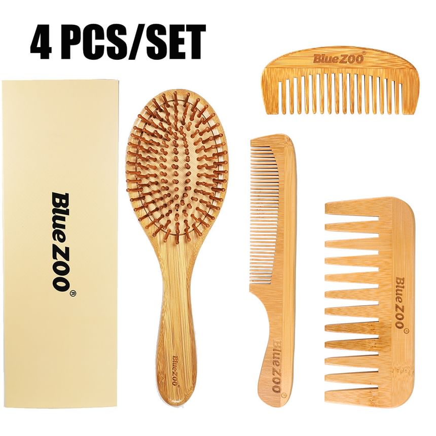 Gizmi - Set van 4: Bamboe haarborstel / kam (diverse designs)