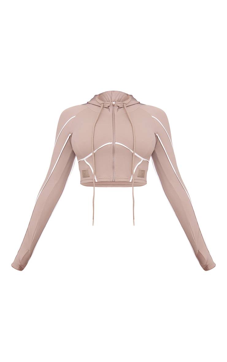 Deep Taupe Veste De Sport Courte Sculptante À Coutures Contrastées