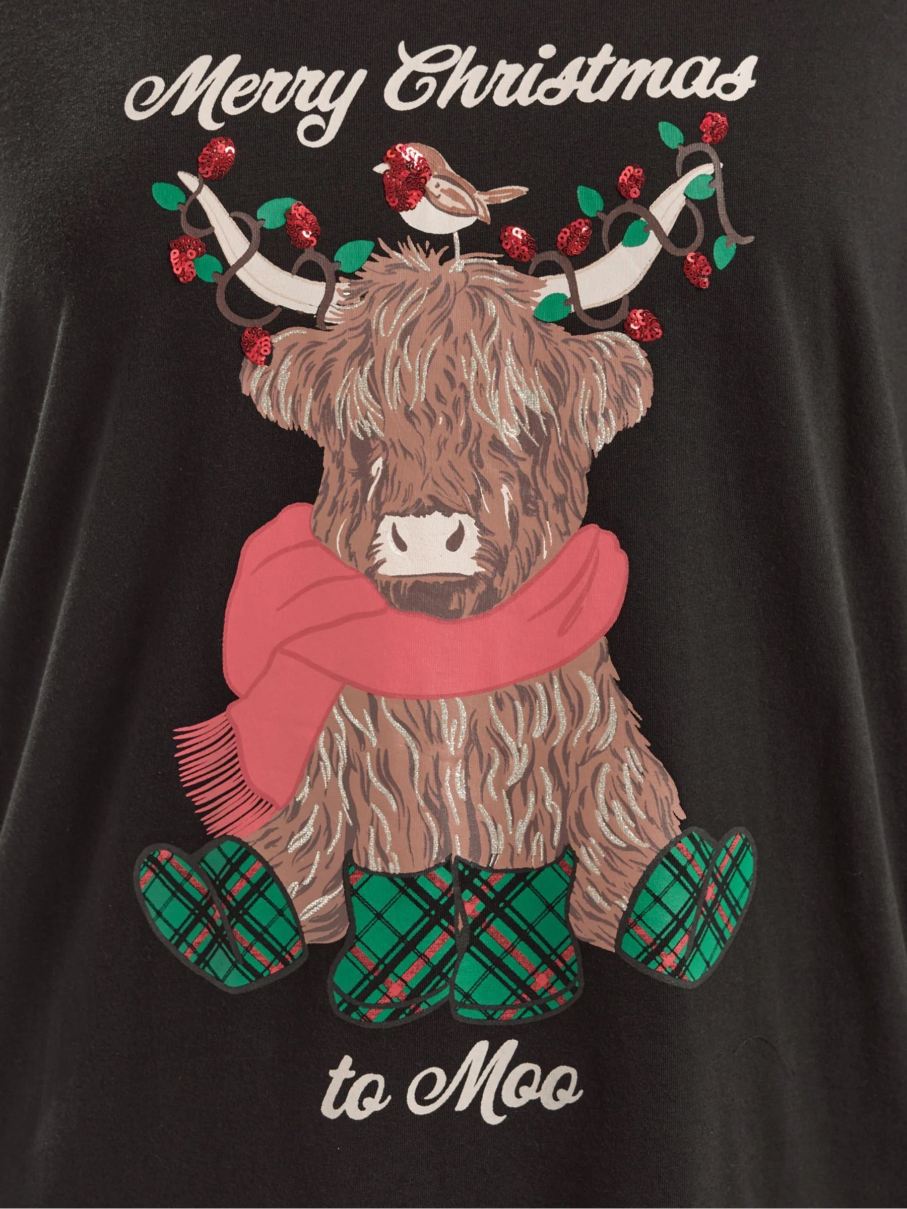 Yours Curve Highland Cow Lange Mouw Novelty T-shirt