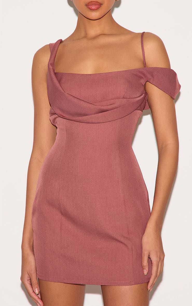 Rose Poudré Robe Mini Drapée En Tissu Tissé