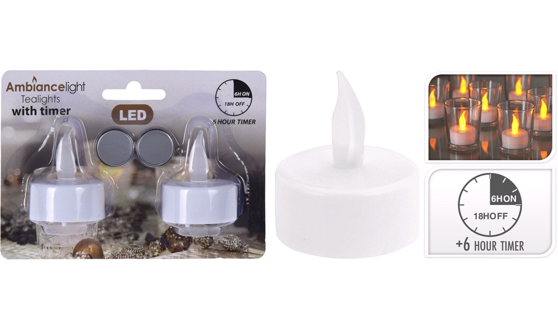 Fyrfadslys, LED, med timer, 2 stk.