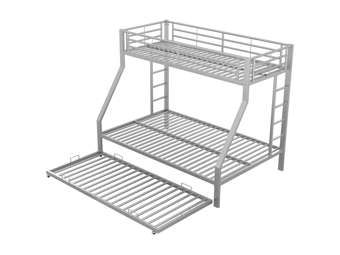 Lit superposé 90/140x200cm avec un lit gigogne 90x190cm - cadre en métal - Argenté