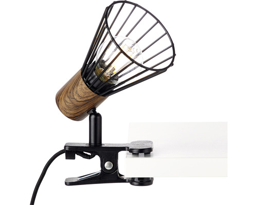 Klemlamp, 1-lichts, HxBxD 18x8x14 cm, kleur Manama hout - donker/zwart mat, met inline snoerschakelaar