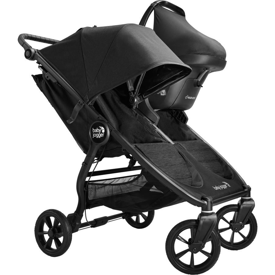 baby jogger Geschwisterwagen City Mini GT2 Double Jet schwarz inklusive Babywanne Mini GT2 Double, 1 x Sicherheitsbügel und Wetterschutz
