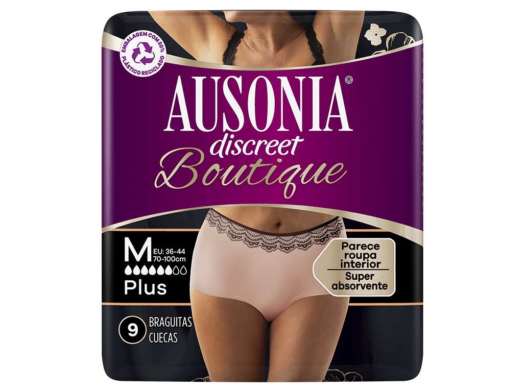 CUECAS INCONTINÊNCIA BOUTIQUE PLUS TAMANHO MÉDIO BEGE AUSONIA DISCREET 9 UN