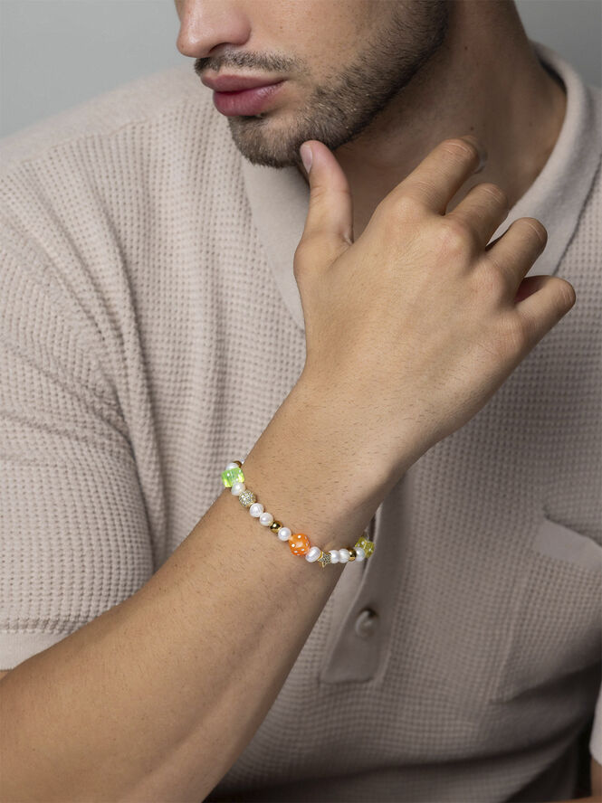 Nialaya Men's Pair of Dice Pearl Bracelet Multi
