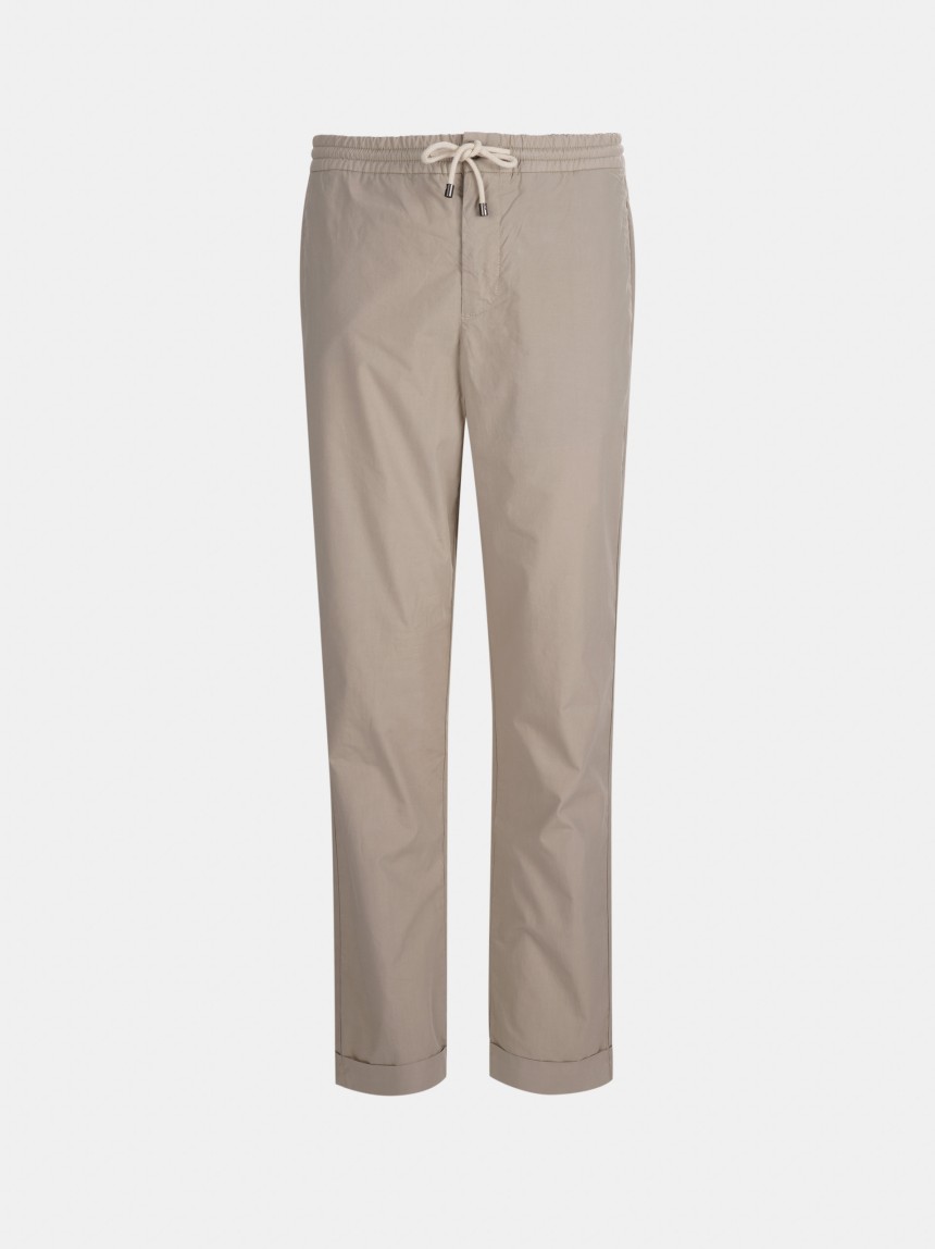 Calças regular fit de algodão com cordão