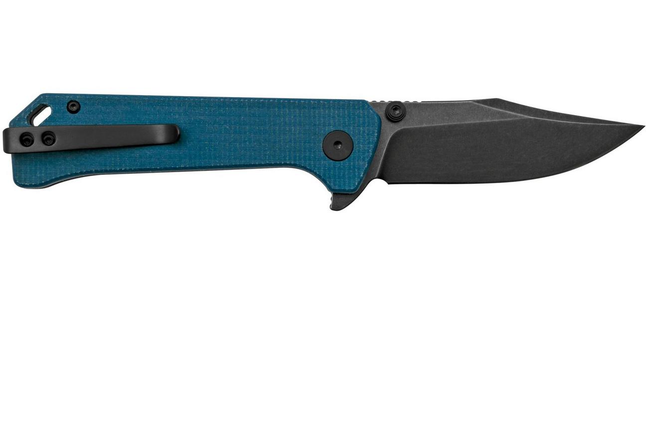 QSP Grebe QS147-B2, 14C28N zwart Clippoint blauw Micarta, zakmes