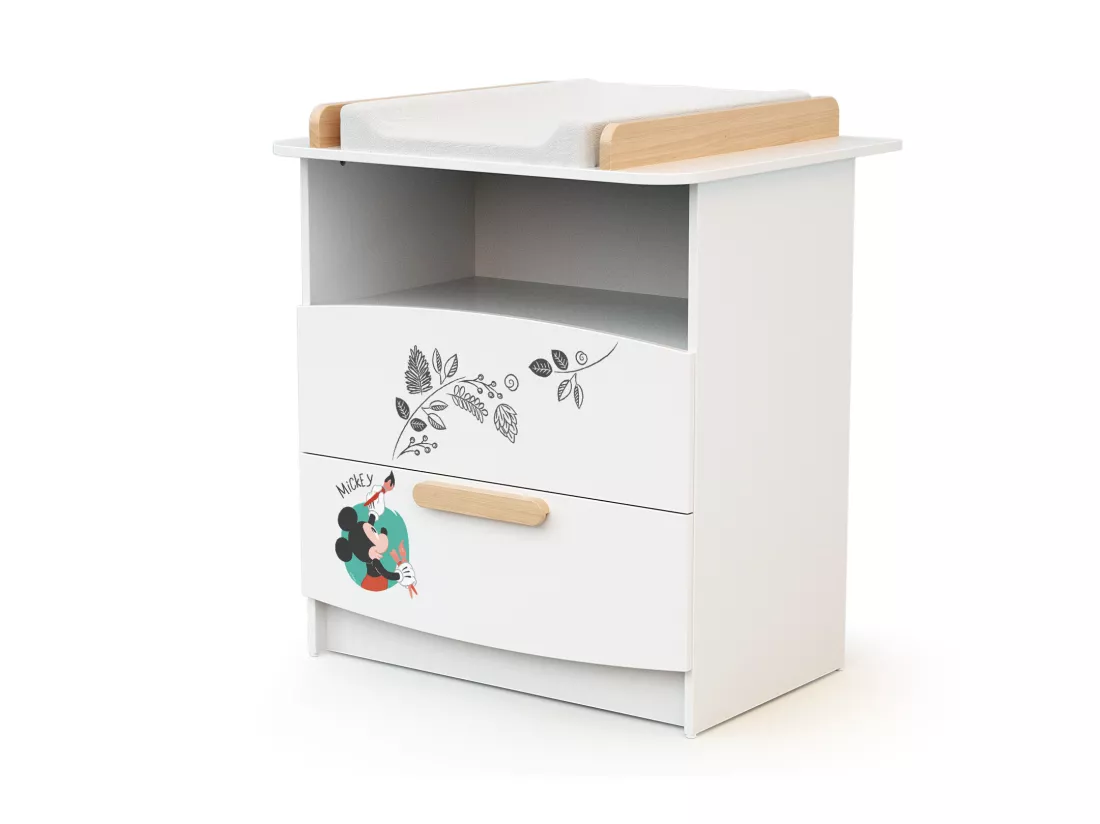 Commode à langer, 1 niche en bois Doodle Zoo Mickey Blanc et Hêtre