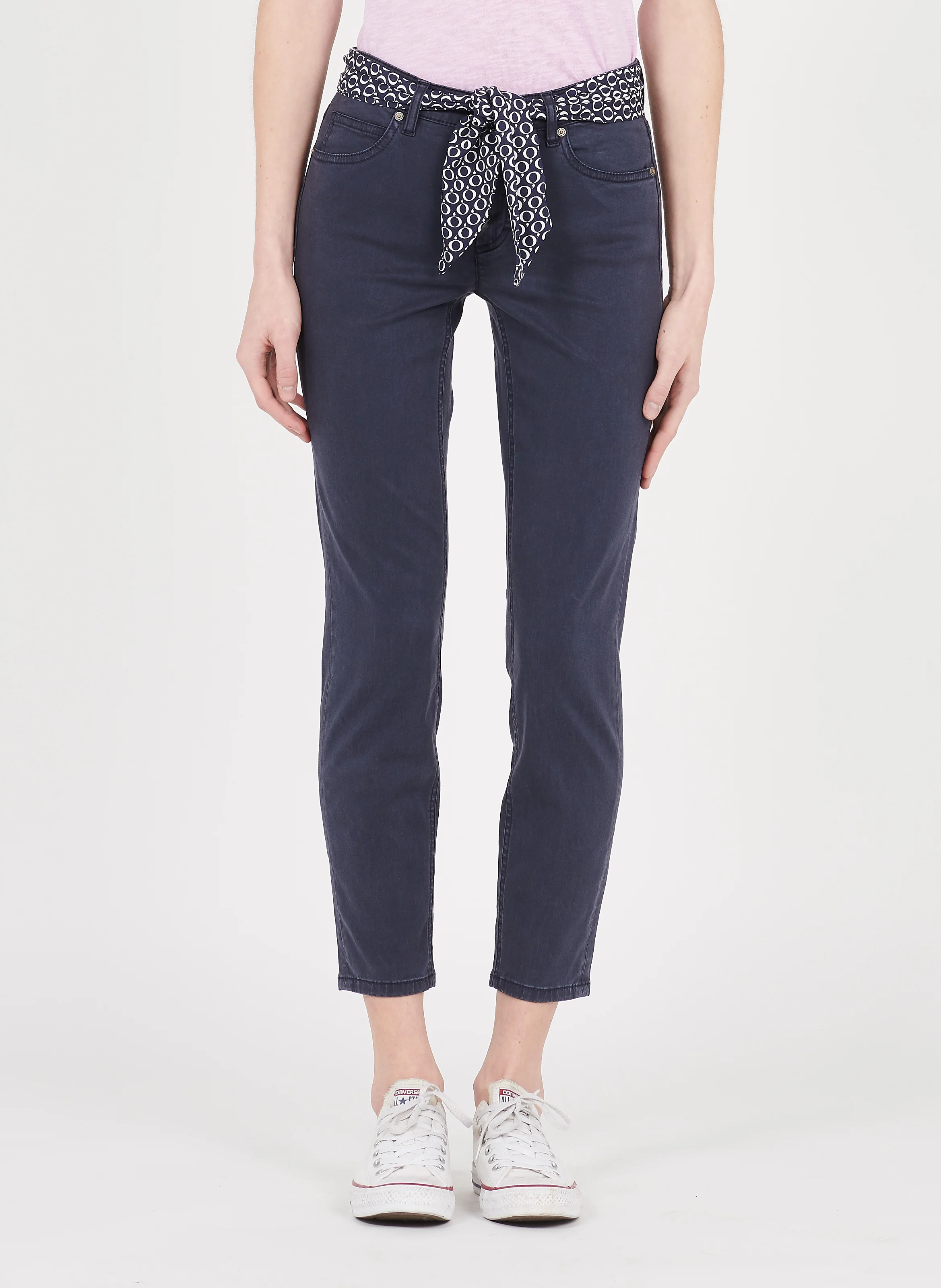 Pantalon slim ceinturé | Bleu