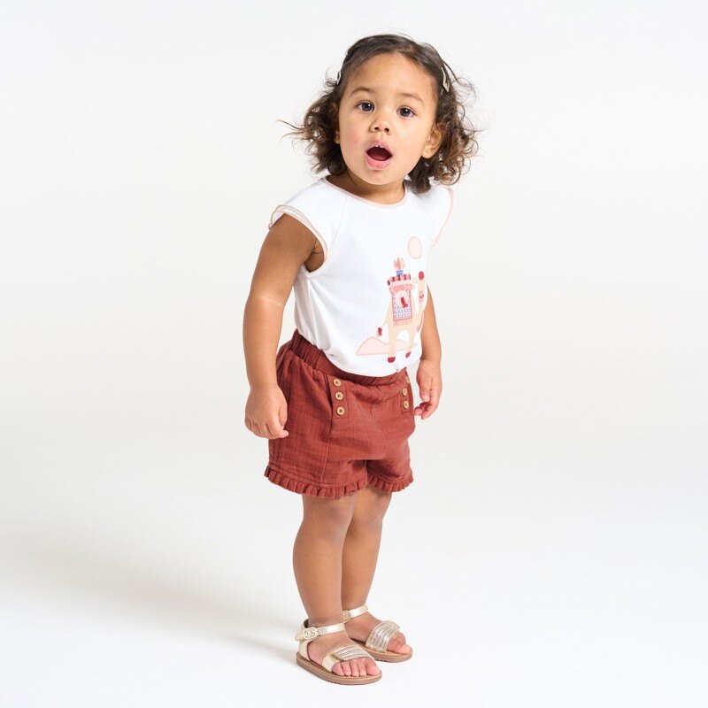 Short en gaze de coton marron bébé fille Marron