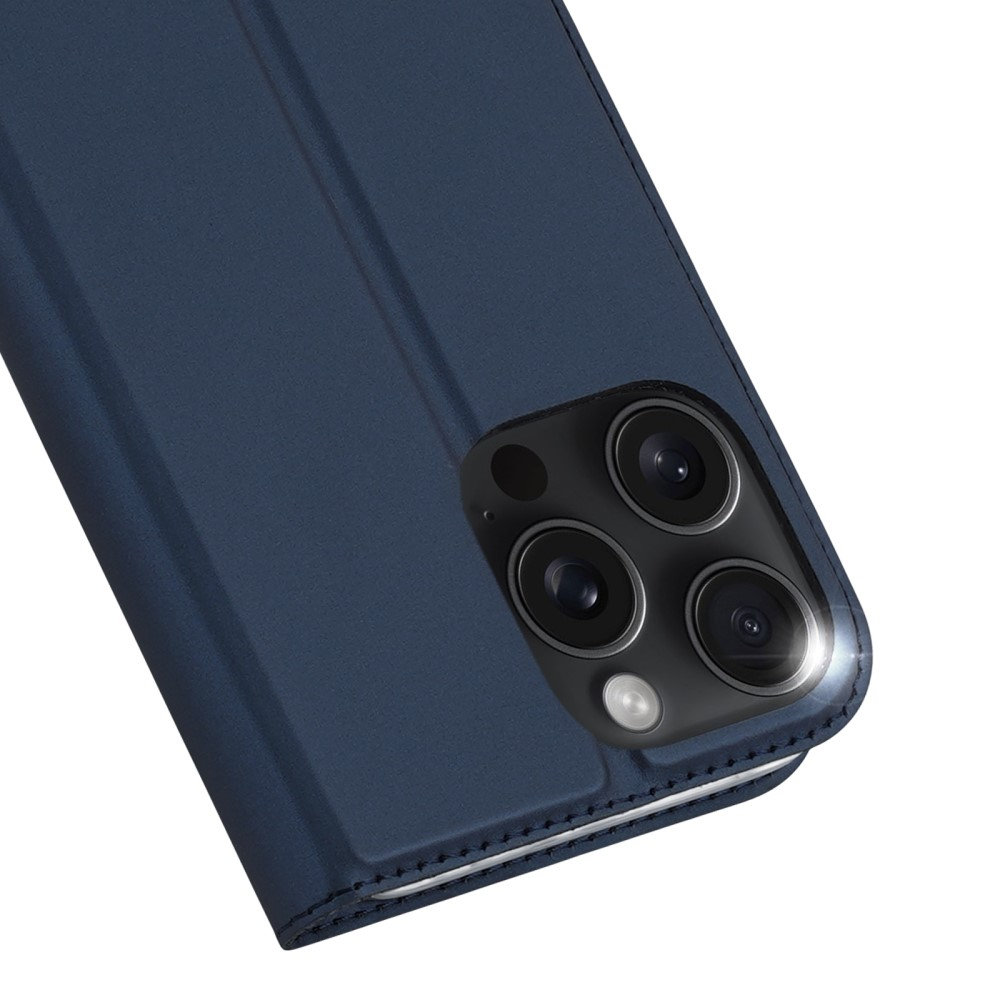 iPhone 16 Pro Flip Wallet Cover Leder Tasche - Dunkelblau