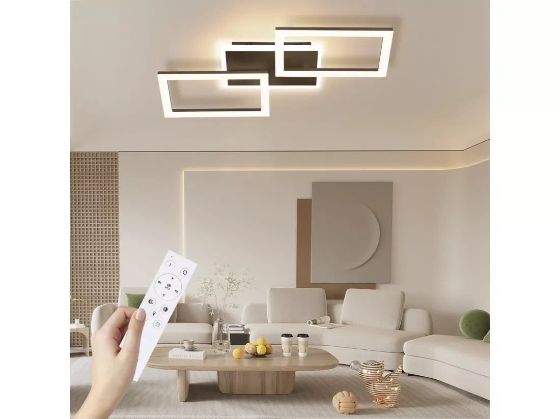 NETTLIFE Plafonnier LED 3000K-6500K, 46W Noir Dimmable Moderne avec Télécommande Éclairage de Plafond Lampe de Cuisine pour Chambre Bureau Couloir
