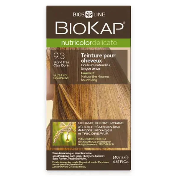 Biokap Nutricolor Delicato Tinta para Cabelo 9.3 Louro Dourado Muito Claro 140ml