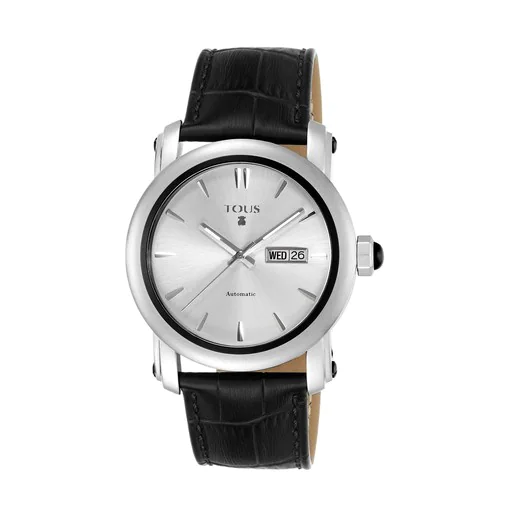 Relógio analógico bicolor Born em aço/IP preto com pulseira de couro preta