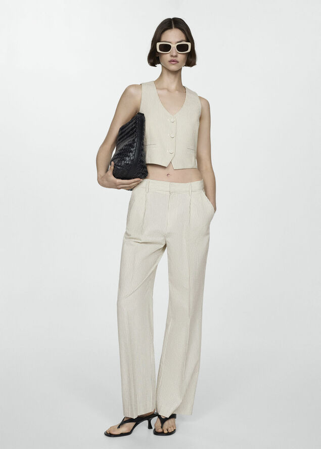 MANGO Striped gilet Light beige