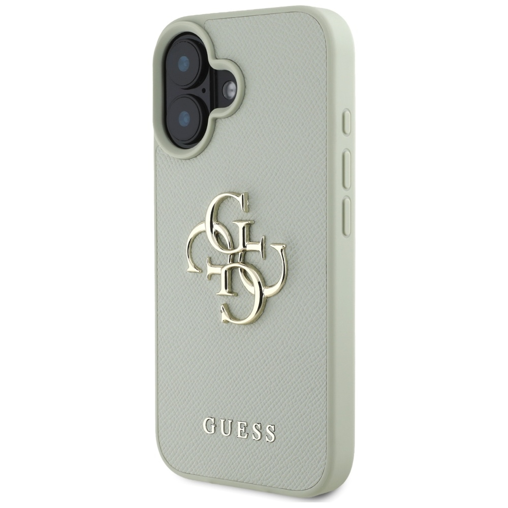 iPhone 16 Leder Hardcase Hülle Grained 4G Big Metal Logo (GUHCP16SPGT4MBN) - Türkis