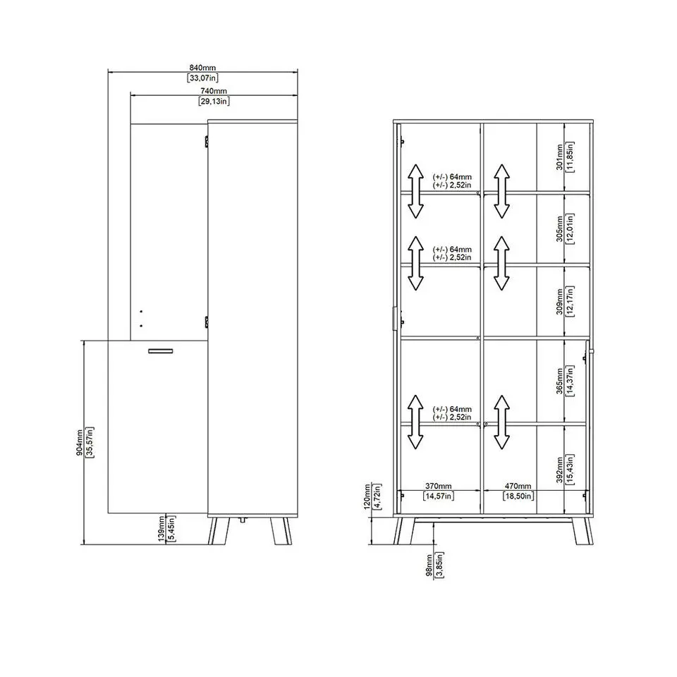 Hioshop Ikast vitrinekast 2 deuren- 3 planken eiken decor- wit