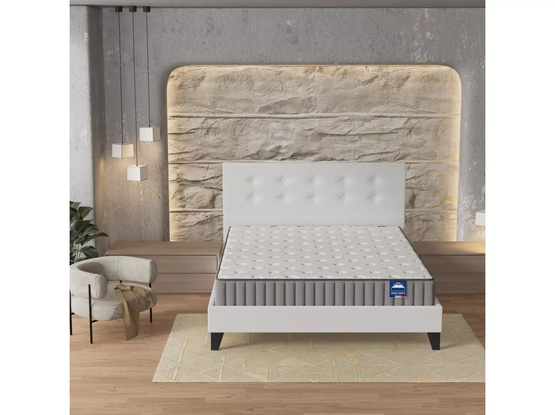 Ensemble Matelas + Lit Avec Tête De Lit 160x200 Cm, Orionis 16cm D’épaisseur À Mémoire De Forme