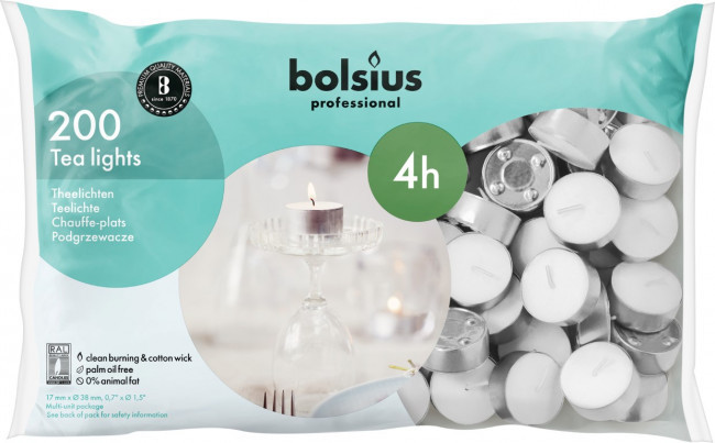 Bolsius Theelicht 16/38 Wit 200 Stuks