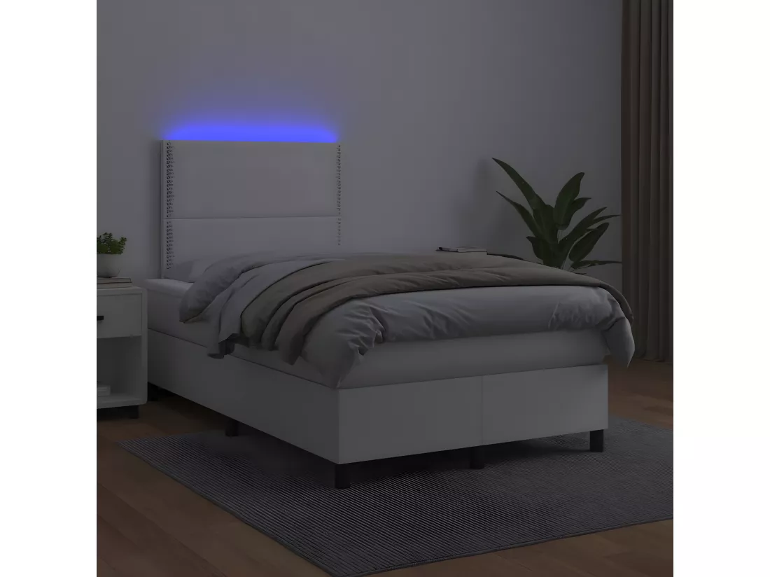Sommier tapissier et matelas et LED Blanc 120x200 cm Similicuir
