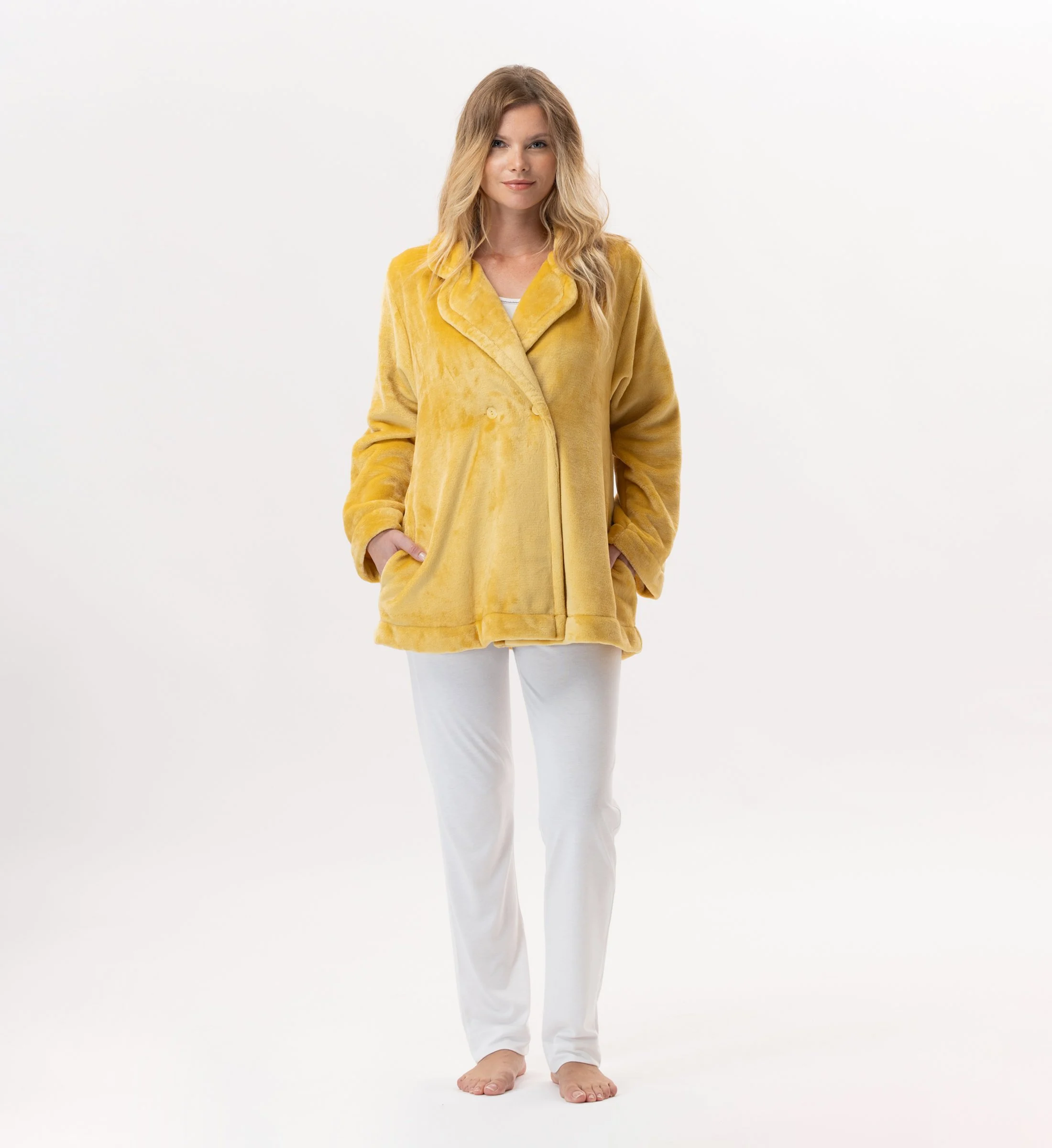 ESSENTIEL H77A - Veste en peluche flanelle | Jaune