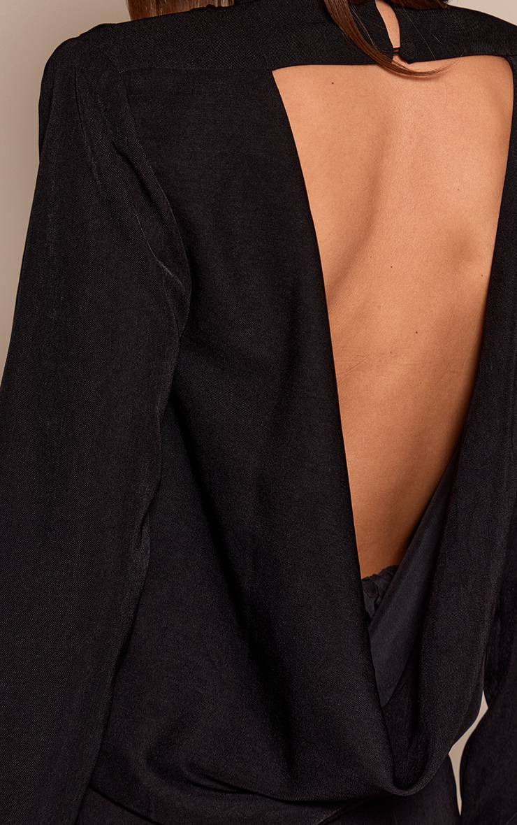 Noir Top Drapé À Épaulettes En Tissu Tissé