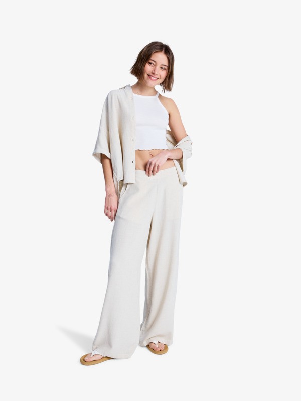Midnight Avenue Solid Pantalon taille élastique Beige Femme