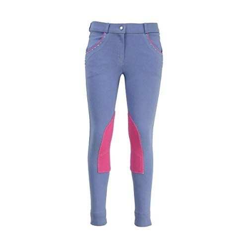 Calças de montaria infantis em rosa framboesa/azul cranberry