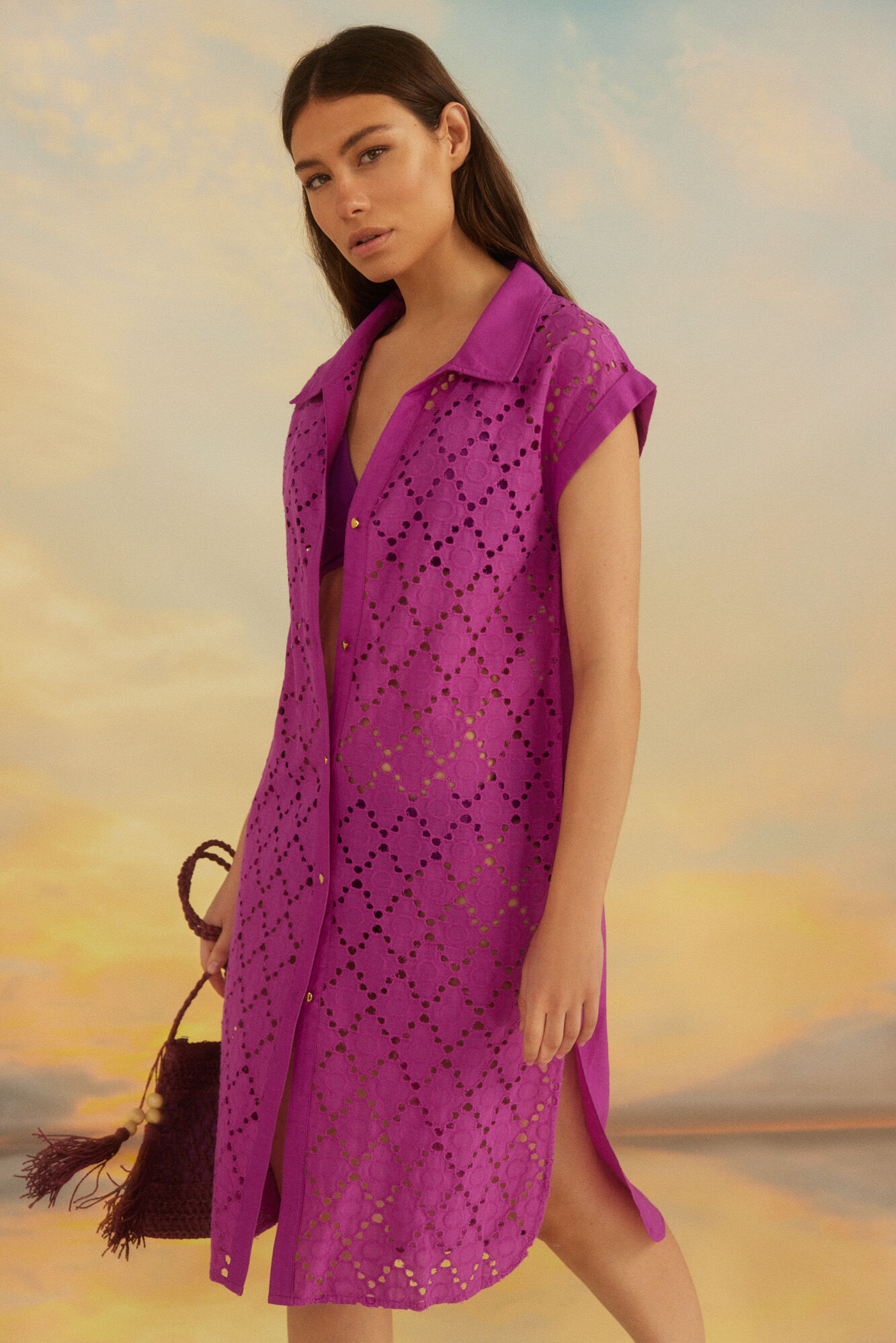 Caftan com borda larga - Morado