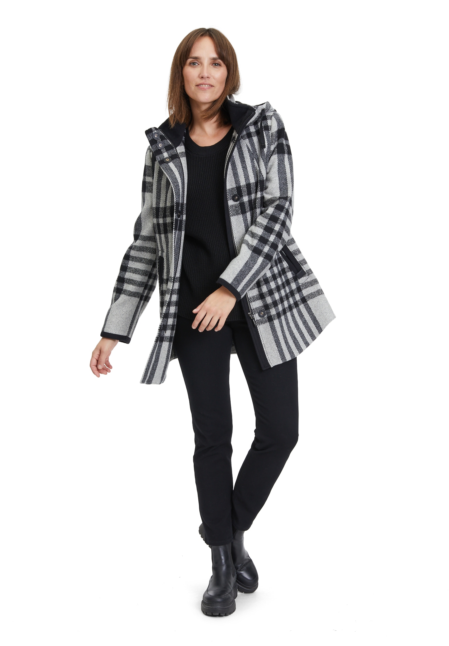 Gil Bret Wolljacke mit Kapuze kariert mit Kapuze