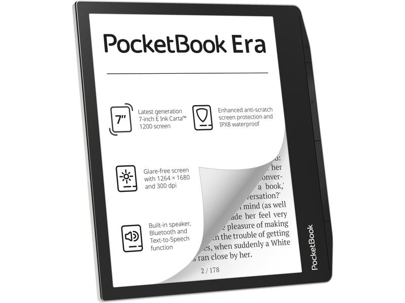PocketBook E-Book Reader Era 16 GB Stardust Silver 7 Zoll E-Book Reader mit 16 GB Speicher und E-Ink Carta 1200 Bildschirmtechnologie
